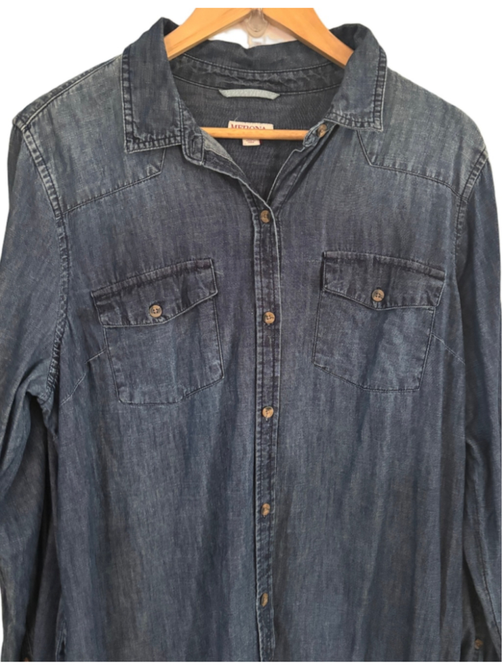 Merona med weight chambray l/s shirt dress w shirt tail hem WM XL classic - Picture 3 of 8